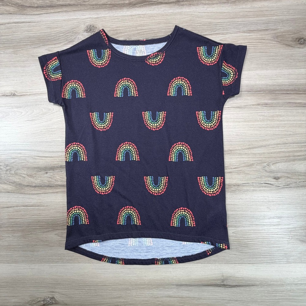 Gap Kids Rainbow Hearts Sleep Shirt Size 6 Navy Blue Flame Resistant Polyester